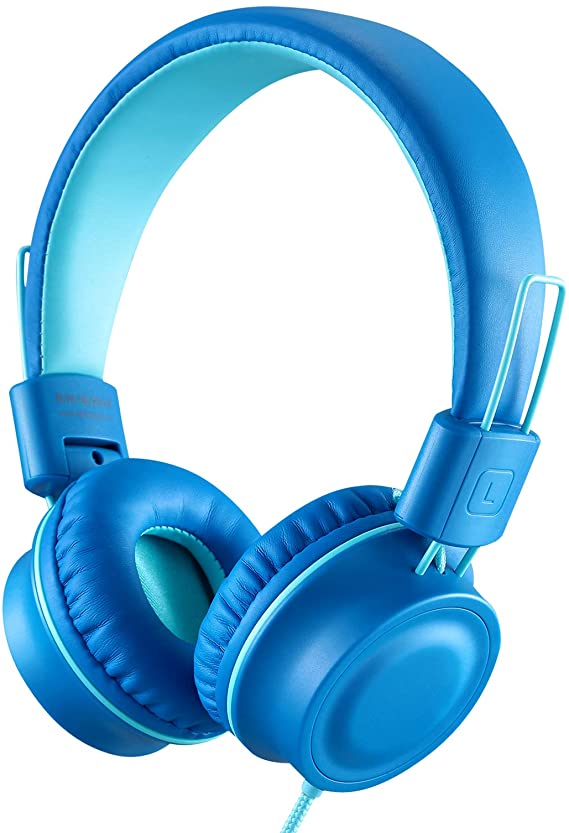iRAG J01 Kids Headphones Foldable Stereo Tangle-Free 3.5mm Jack Wired Cord On-Ear Headset for Children/Teens/Boys/Girls/iPad/iPhone/School/Kindle/Airplane/Plane/Tablet (Ocean Blue)