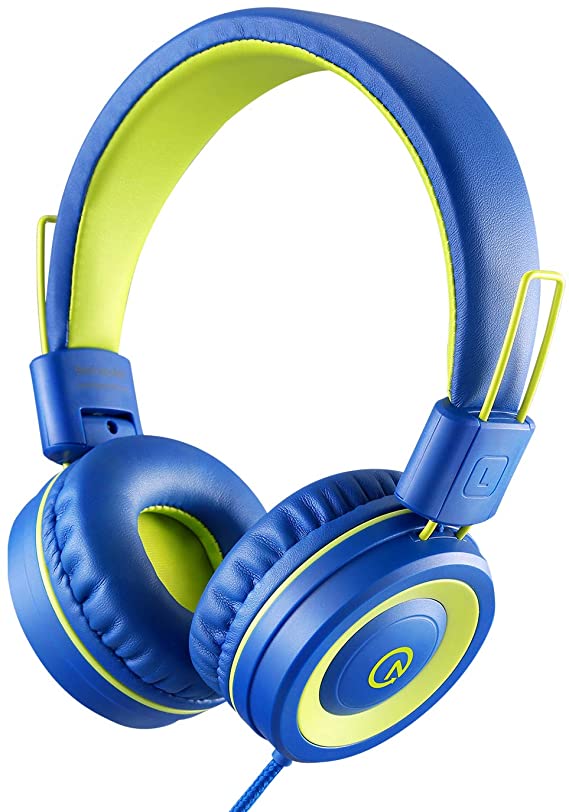 Kids Headphones - noot products K12 Foldable Stereo Tangle-Free 3.5mm Jack Wired Cord On-Ear Headset for Children/Teens/Boys/Girls/Smartphones/School/Kindle/Airplane Travel/Plane/Tablet (Blue/Lime)