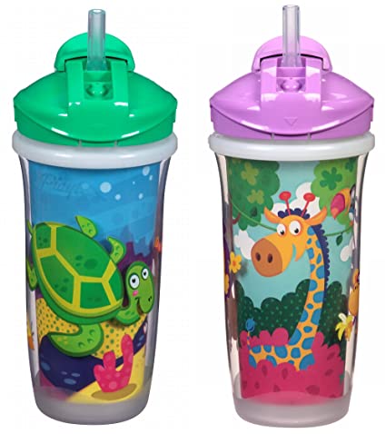 Playtex Sipsters Stage 3 Spill-Proof, Leak-Proof, Break-Proof Insulated Straw Sippy Cups for Boys and Girls - 9 Ounce - 2 Count, Multicolored