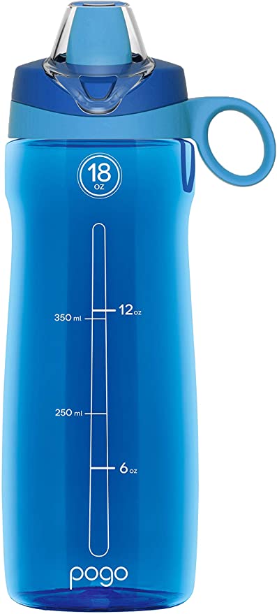 Pogo BPA-Free Plastic Water Bottle with Soft Straw Lid, 18oz.