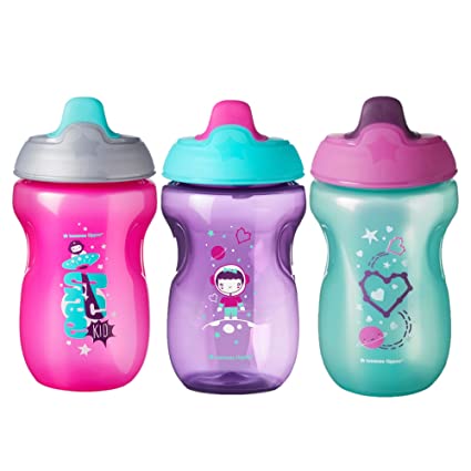 Tommee Tippee Non-Spill Toddler Sippee Cup, 9+ Months, 10 Oz, 3 Count, Girl, Pink/Purple/Green